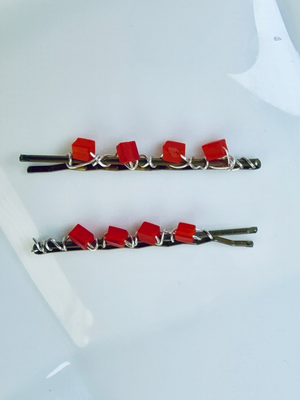Matte Red Cube beaded Bobby Pins